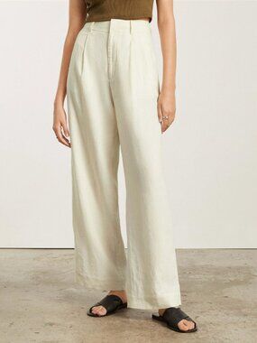 Everlane The Linen Way High Drape Pants Women 8 Ivory Pleated Wide Leg High Rise